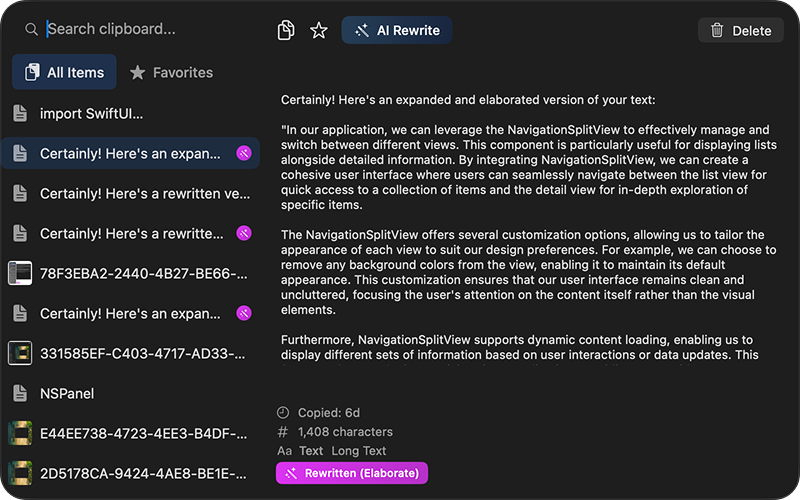 ClipMind clipboard popup interface